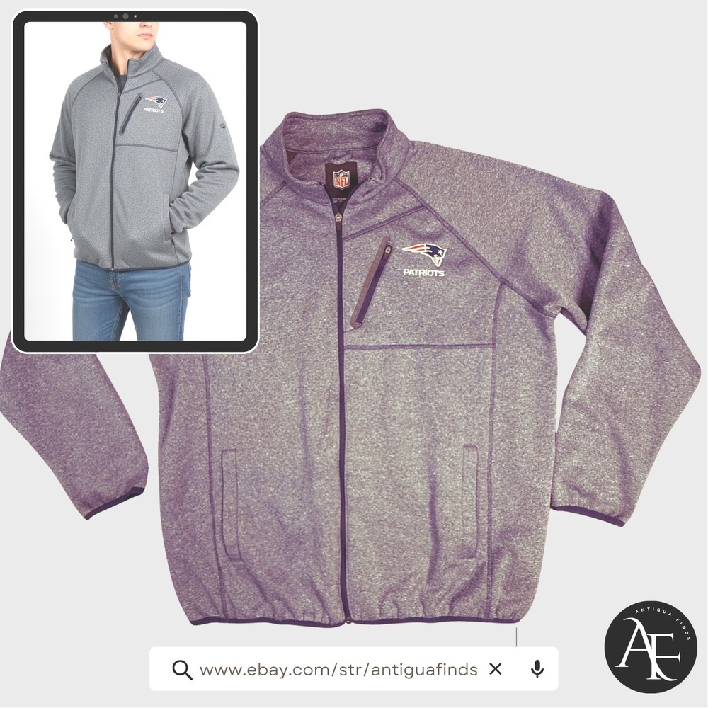 NFL New England Patriots Full Zip Fleece Jacket Mens XXL‎ Blue Heathered Raglan
